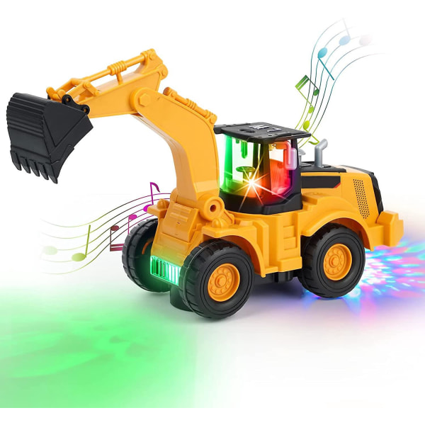Automatisk gå-gravemaskine legetøjskøretøj med lyd, lys og musik til børn