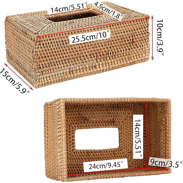 Rektangulær Vævet Tissue Papir Cover i Rattan, Dekorativ Tissue Holder Cover til Hjemmet