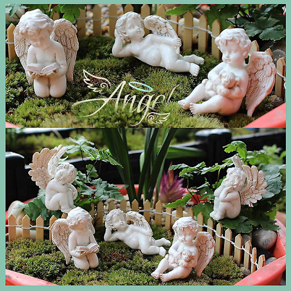 Angel Hagetilbehør Utendørs Innendørs, 5 stk. Miniatyr Engler Figurer for Potteplanter og Mini Hage Plen Dekorasjoner