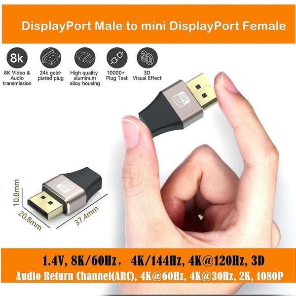 Kompatibel med Thunderbolt 2 8K 60Hz Mini DisplayPort hunn til DP hann-omformer Miniadapter
