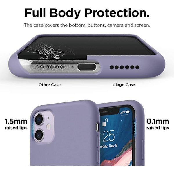 Silikonskal Kompatibelt med iPhone 11 (Lavendelgrå) Upphöjd Kant (Skärm- & Kameraskydd), 3-Lagers Struktur, Fullständigt Kroppsskydd