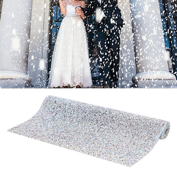 Rhinestone Mesh Ribbon Wrap Födelsedag Bröllop Fest DIY Dekor Kläder Tillbehör Silver på vit AB