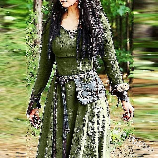 Vintage Keltisk Gotisk Maxi Kjole - Kvinders Langærmet Renaissance Fe Kostume Elver Robe
