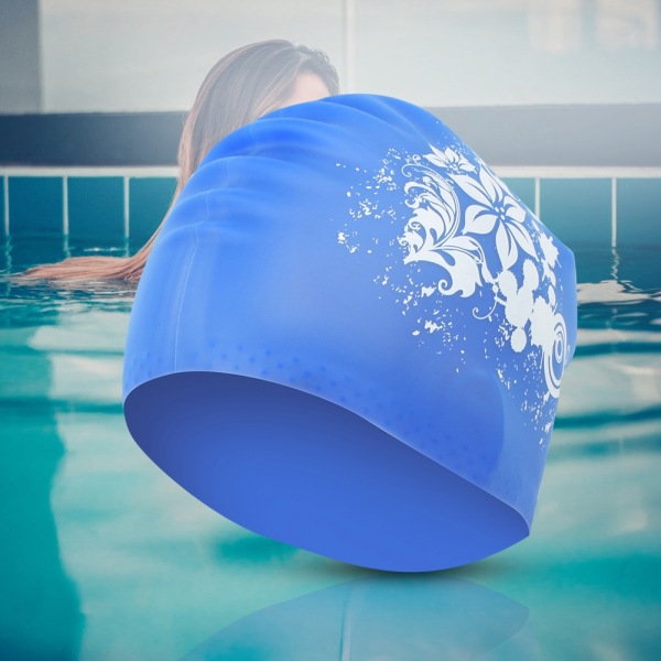 Unisex cap pitkähiuksinen silikoninen cap muodikkaalla print (sininen)