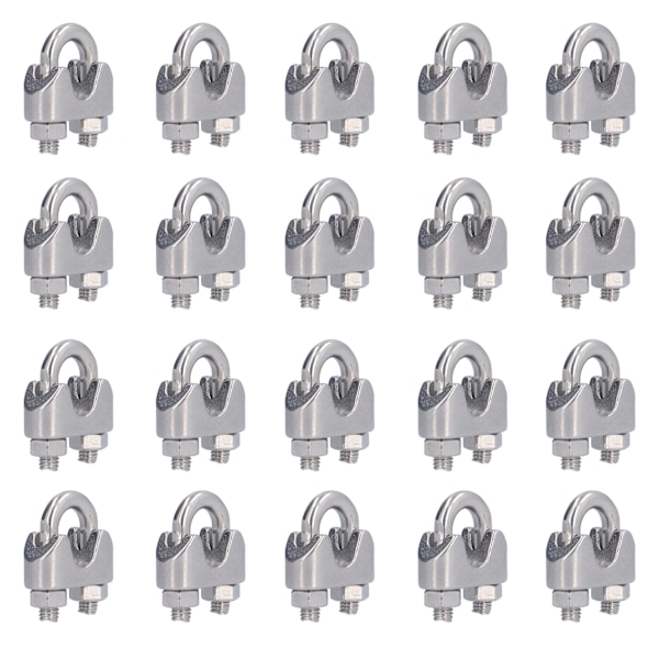 20 st rostfria vajerklämmor, hårdvara, riggning, kabelklämma, lås, klämfästen M4 (4 mm)