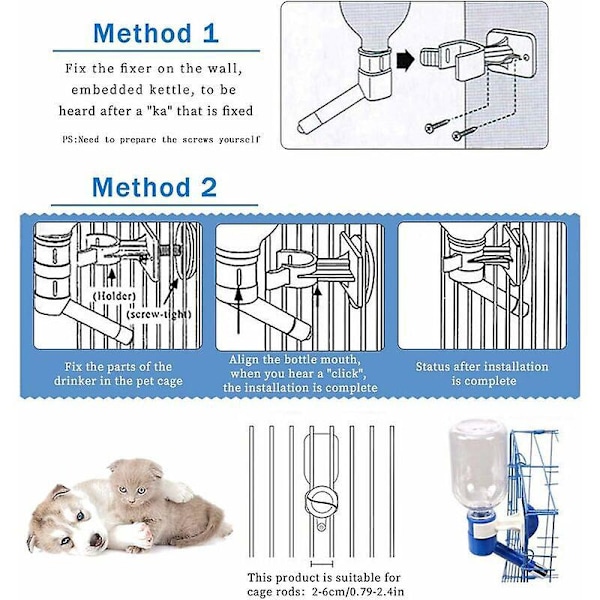 Vattendispenser för husdjur - Vattendispenser för bur, kennel, vattendispenser för husdjur - Kan höjas och sänkas