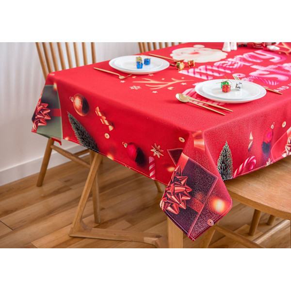 God Jul Dekorer Julebord Duk Ingeniørtrykt Stoffduk For Jul, Vinter og Høytider (55.1*55.1 Tommer Rød)