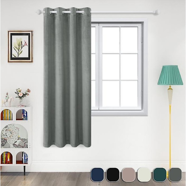 Grå Sammetsgardiner med Mörkläggning, Termisk Isolering, Ljudreducerande, Enfärgade för Vardagsrum och Sovrum 132x213cm 2 Paneler