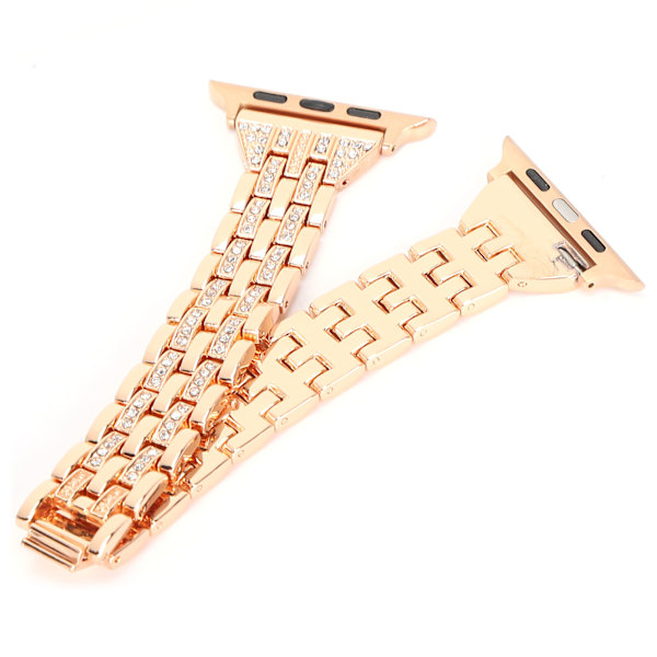 Klockarmband Dubbla rader Rhinestones‑prydda ersättningsmetallband för IOS Watch 42mm / 44mmRose Gold