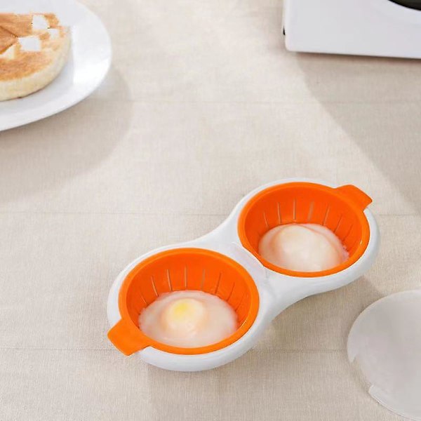 Mikrovågsugnsäggkokare - Dubbelkoppig Livsmedelsklassad Äggkokare för Frukost i Mikrovågsugnar (Orange)