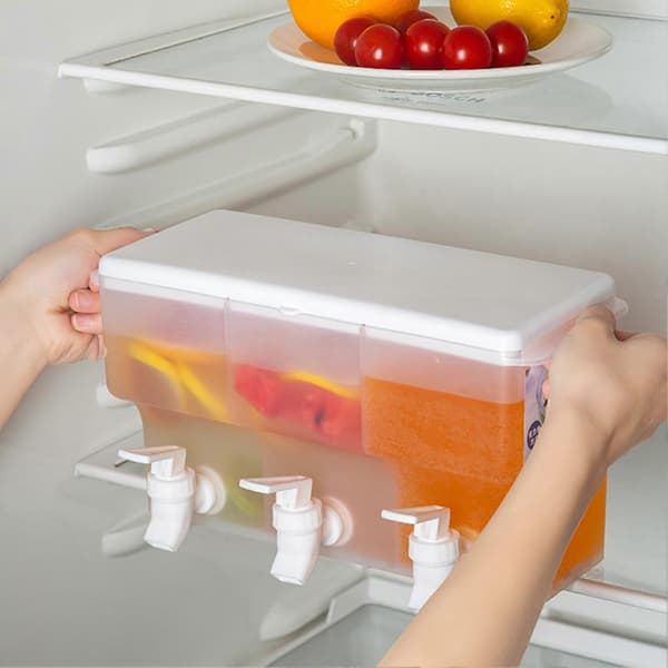 3-roms drikkedispenser i plast, praktisk vanndispenser for kalde sommerdrikker Vit