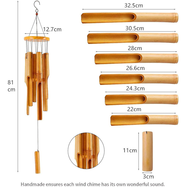 Muisto Bambu Tuulikello - Suuri Puinen Tuulikello Sisä- ja Ulkokäyttöön - 81cm Puutarha, Piha, Terassi Koti Dekor