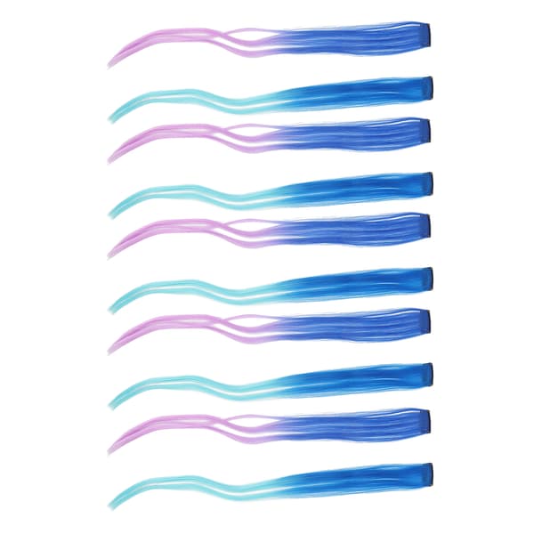 10 stk. Farverige Hår Extensions Blå Gradient Lys Lilla Langt Glat Highlight Hårstykke