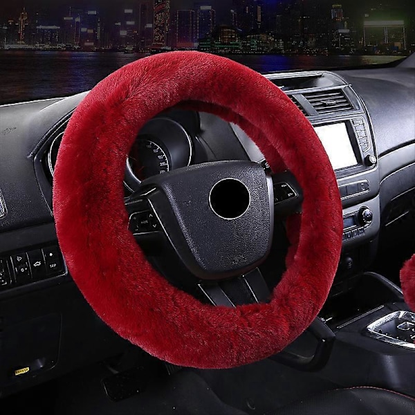 Fluffig Rattmuff Päls Bilrattmuff Luddig Universal Rattmuff 38cm Ratt för Kvinnor röd