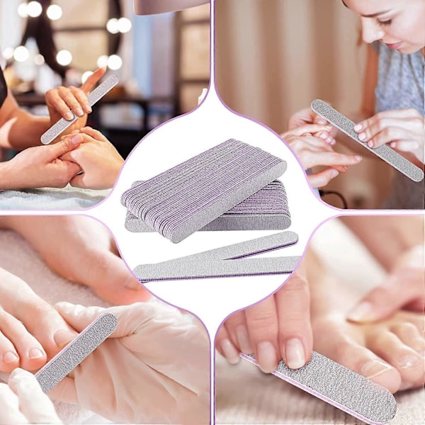 50 Professionella Nagelfilar, Dubbelsidiga 100/180 Grit, Gel Grit för Manikyr, Hem- eller Professionella Nagelkonstsalonger, Rak Kärnform Grå Lila17.