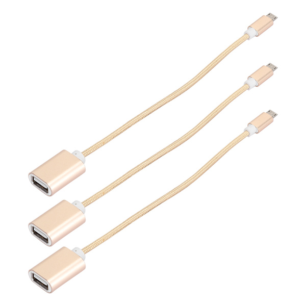 3 STK Vævet Stof Forstærket Stik Ingen Rust Glat Transmission USB Input Micro Output OTG Adapterkabel til Android Guld