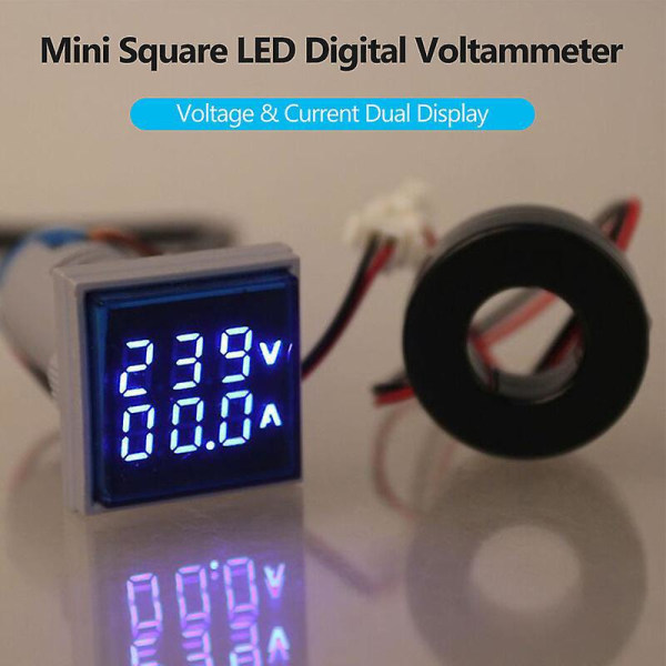 Mini firkantet digitalt volt-amperemeter Dobbelt LED-display spændings- og strømindikator