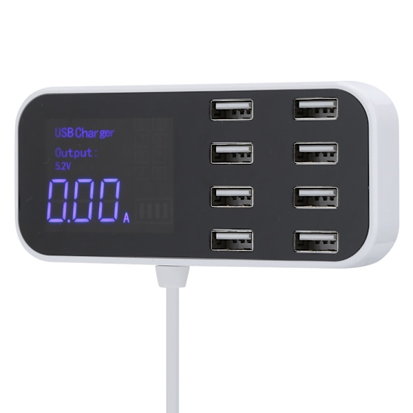 8 porter hurtigbillader, multippel USB-ladestasjon, digitalt display for IOS/Samsung
