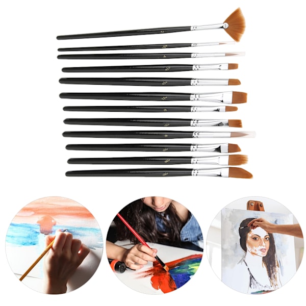 12 stk. sort nylon akvarel akryl maling pensel akvarel pensel til kunstforsyninger