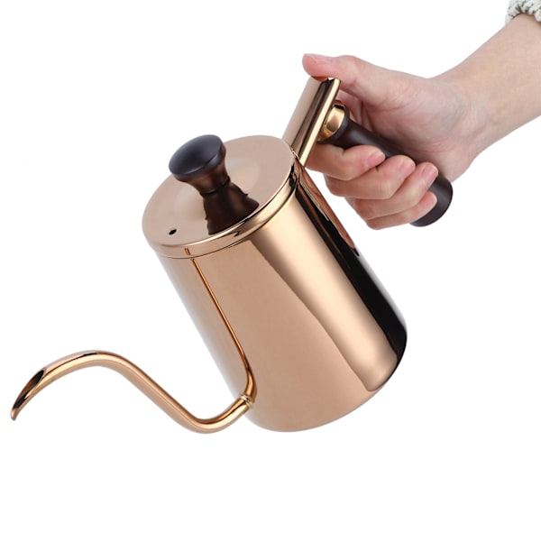 700 ml kaffekjele 304 rustfritt stål gåsehals tut kaffedryppkanne med trehåndtak Lang tut‑Rosegull