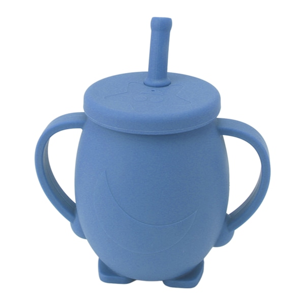 230 ml silikon treningskopper for småbarn med sugerørlokk, sklisikre håndtak, sølefri treningskopp for baby, småbarn, spedbarn, mørkeblå