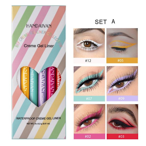6st Färgad Eyeliner Set Vattentät Eyeliner Långvarig Eye Liner Pen Set