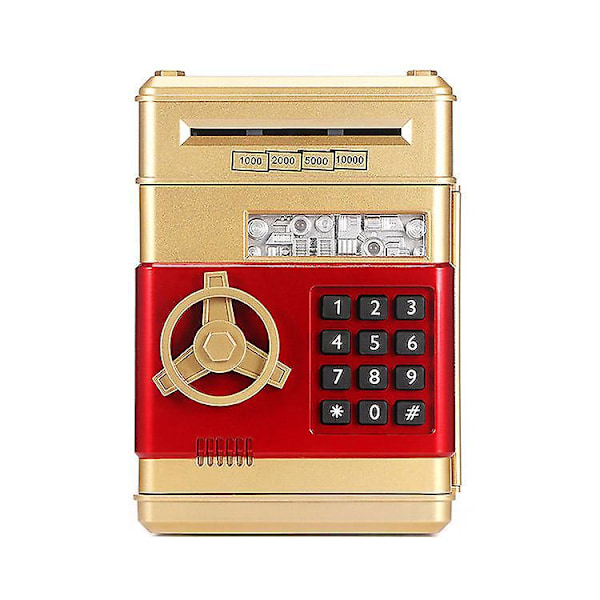 Elektronisk ATM Spargrisa för Barn Guld Färg Automatisk Rullning Papperspengar Kontanter Mynt Sparlåda