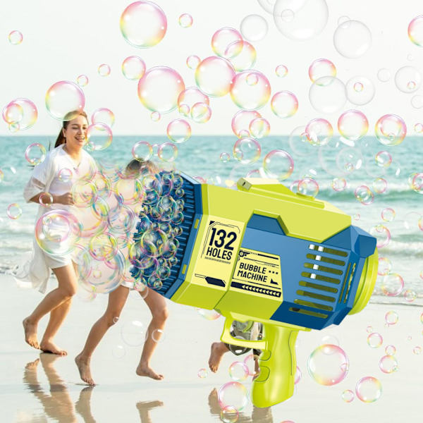 Bubbelblåsare 132 hål Elektrisk bubbelskjutande leksak med LED-ljus Automatisk bubbelmaskin Festtillbehör Sommar utomhusleksak Present till barn