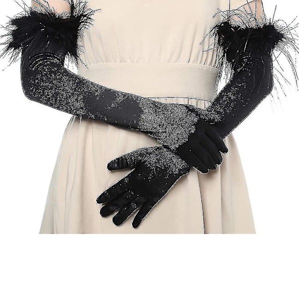 Rosa Satin Fjäderoperahandskar - 1920-tals Stil Bröllop Fancy Dress