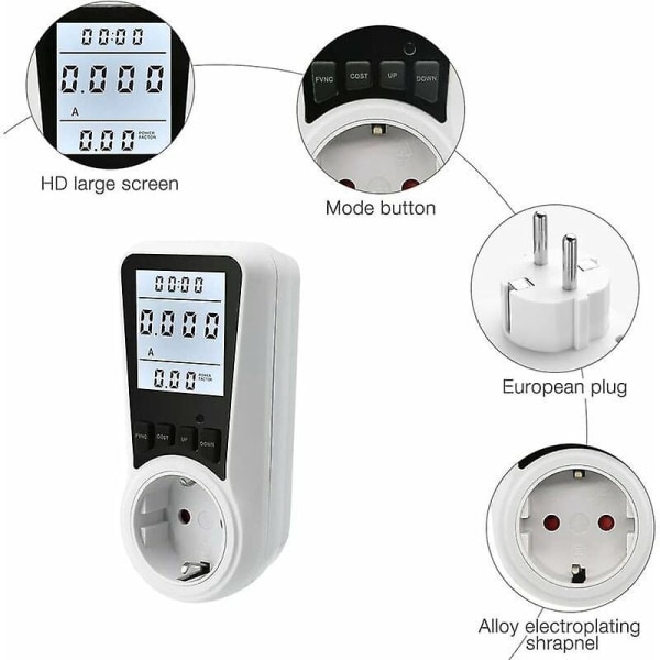 Högprecisions 3680W Max Power Socket Meter med LCD-display
