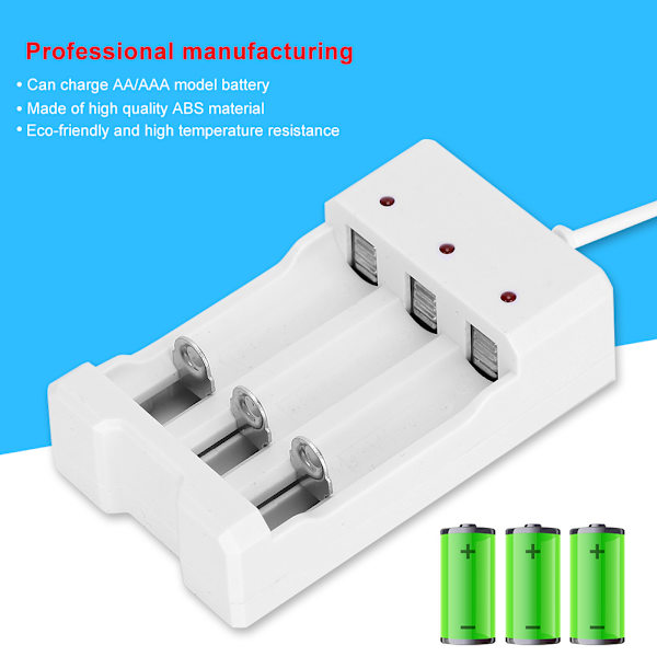A03 Hvid ABS Miljøvenlig høj temperatur modstand 3 slot USB oplader Opladning til Aa AAA batteri