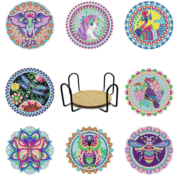 8 kpl Timanttitaide Lasinaluset 10*10cm Jalustalla, Askartelua Aikuisille Timanttimaalaussarjat, DIY Mandala Lasinaluset Askarteluun