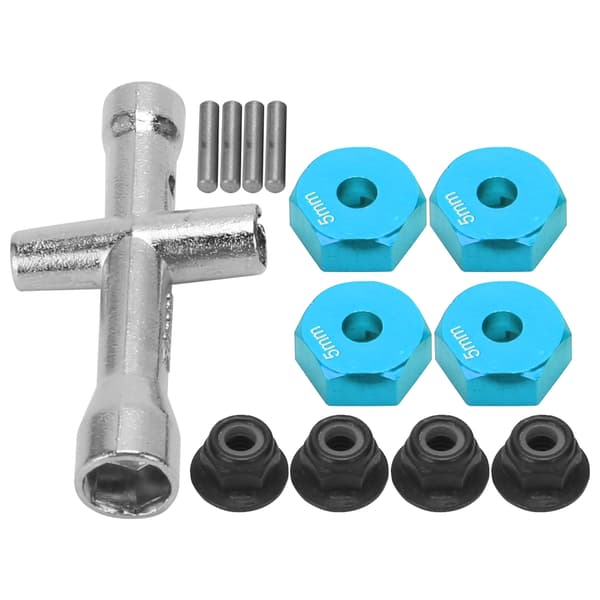 12mm Hjul 5mm Tjocklek Hex Adapter Kryssnyckel M4 Halkfri Mutter Set för 1/10 RC Bil (Blå)