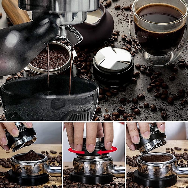 53mm Kaffedistributör och Tamp med Dubbelhuvud Nivellering för 54mm Justerbar Djup Professionell Espresso Handtampar