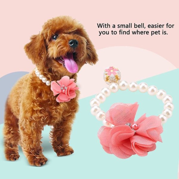 Pink Pet Pearl Flower Collar - Justerbart elastisk halsbånd for hunder - Valpsmykketilbehør
