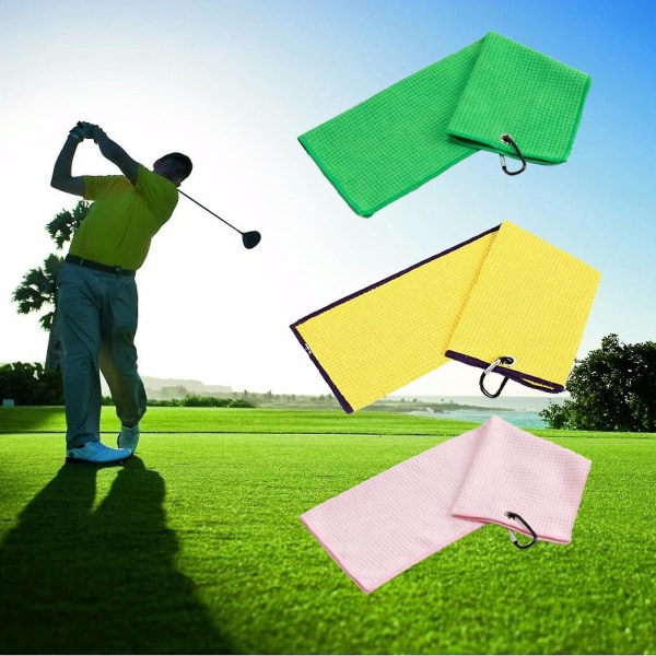 Set med 2 gula våffelmönster golfklubbhanddukar för snabb torkning