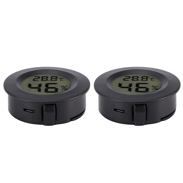 2 stk. Mini Digital LCD Termometer Hygrometer Rund Form Temperatur Fugtighedsmåler til Krybdyrboks