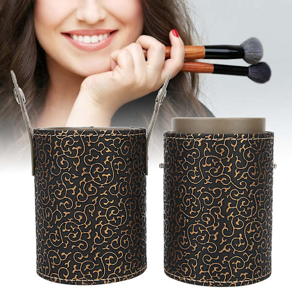 Bærbar PU læder makeup børste kop rørholder rejse kosmetik container værktøj Bronze