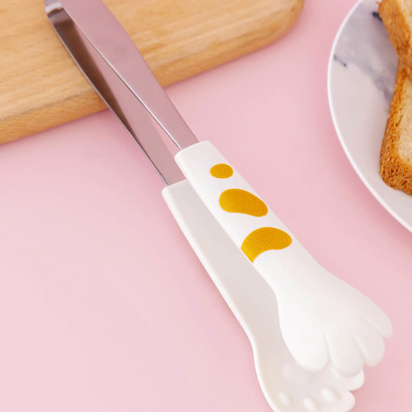 Kök Matlagning Tång Söta Katt Tass Form Rostfritt Stål Liten Sallad Grill Mat Tång Vit S
