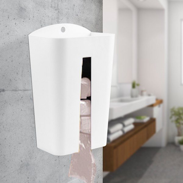 Veggmontert søppelposeoppbevaringsholder vevdispenserbeholder arrangør kjøkkeninnredning (hvit)