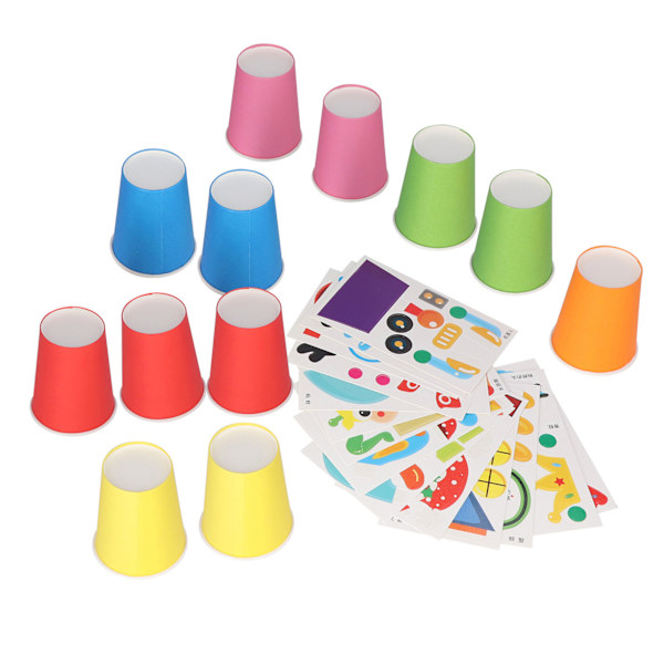 DIY Pappersmuggar Söta Flerfärgade Barn Handgjorda DIY Pappersmuggar Pussel Målningsbara Klistrabara Pappersmugg Leksaker Set