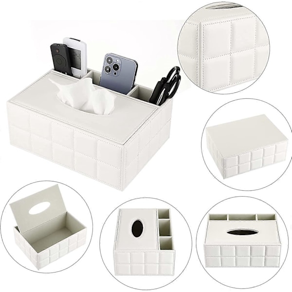 Rektangulär servettbox i PU-läder - Multifunktionell servetthållare med låda för kontorsmaterial och fjärrkontroller, innehåller inga andra föremål, dekorativ servettpenna