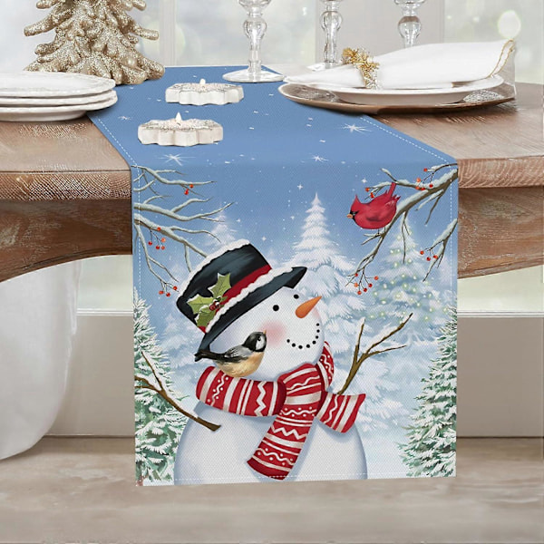 Jul Snögubbe Bordslöpare Snöiga Tallar Fågel Blå Vinter Bordslöpare (33 x 183 cm).
