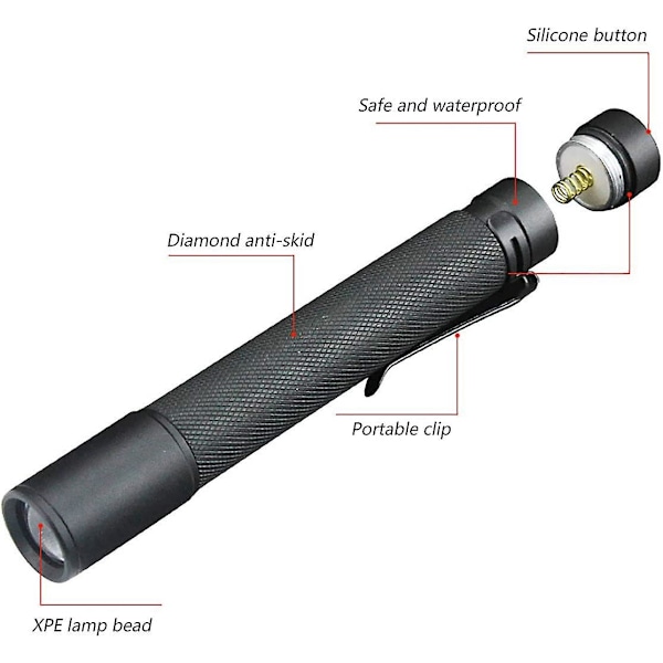 PenLight bærbar pennelommelykt med klips 3 lysmoduser Liten vanntett mini penn (1 pakke)