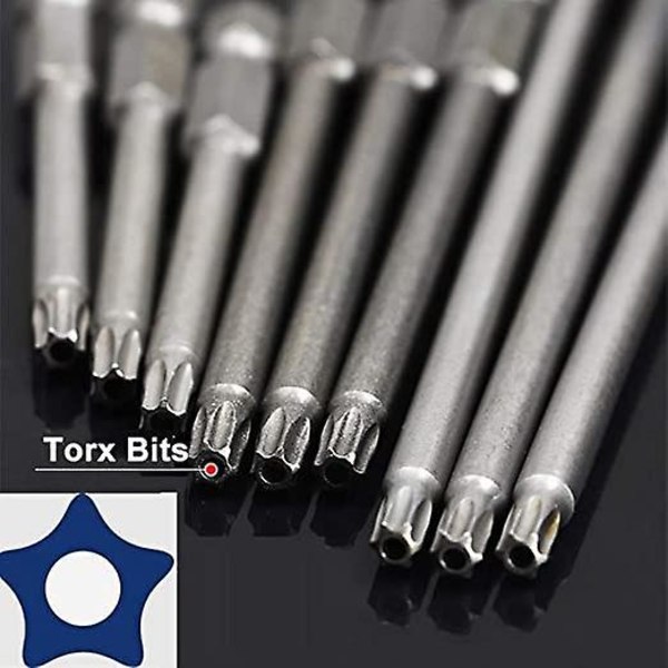 11 pitkän Torx-kärjen sarja ruuvimeisseleille ja sähköruuvimeisseleille - 1/4\" kuusiovarsi - Koot T6 - T40 - Pituus 100 mm