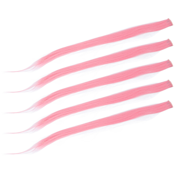 5 stk klips i hårstykke farget rett hårforlengelse klips hårstykke klips for fest Cosplay Lys rosa