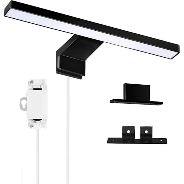 LED Baderomsspeil Lys Svart 5W 30cm 400lm, Skap Vegglampe 6000K Kald Hvit, IP44 Vanntett Klemmelampe for Baderomsskap, Overflatemontert
