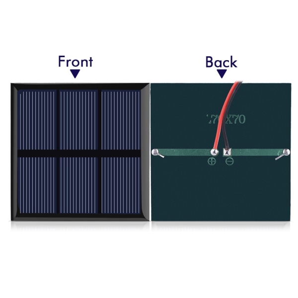 0,7W 1,5V Mini bærbart solcellepanel DIY Power Modullader for 1,2V batteri med ledning 70*70MM