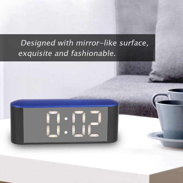 Termometer Elektronisk Speiloverflate Digital Vekkerklokke Med Snooze (Blått Skall Hvit Nummer)