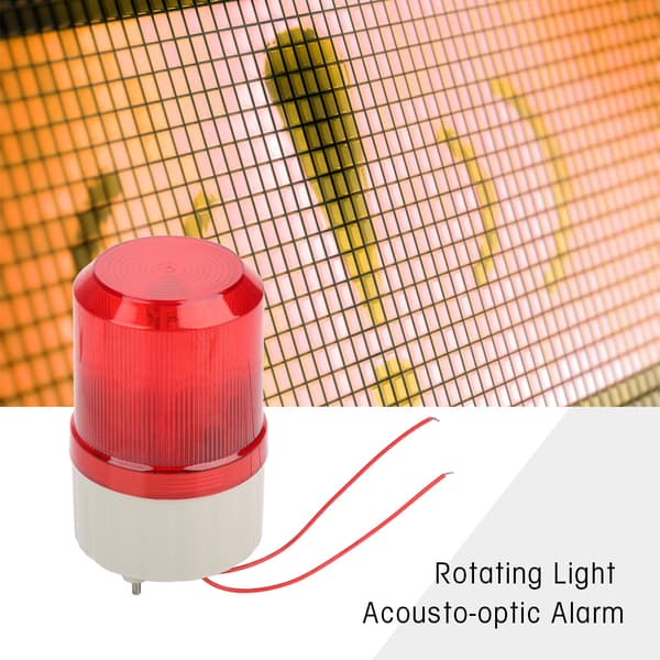 220V rød LED-advarselslys, lyd- og lysalarmsystem, roterende lys, nød-LED-strobelys - 1 stk